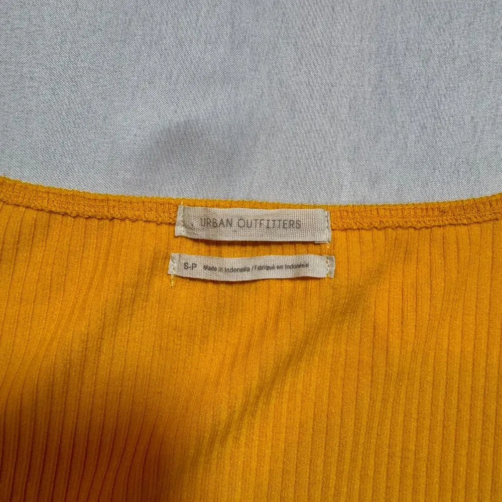 Urban Outfitters Mustard Yellow Ribbed Tie-Front Crop Top Women's Small Festival - Picture 5 of 14